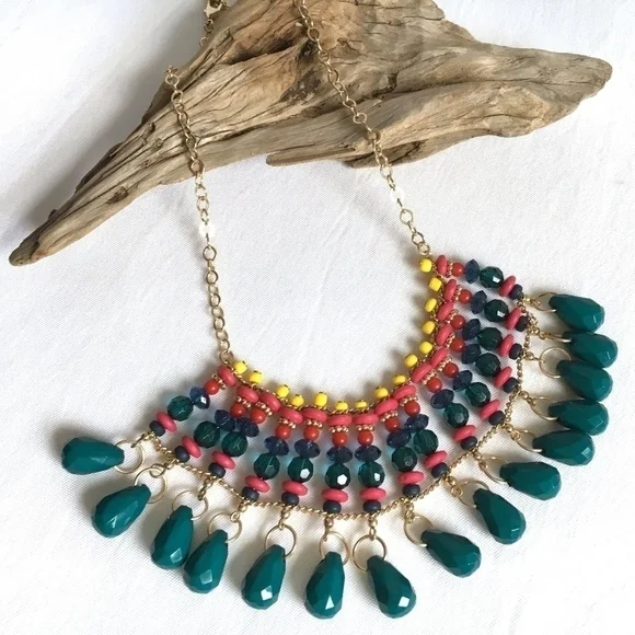 𝅺3/$29! Bright Tribal Statement Bib Necklace - Picture 3 of 5